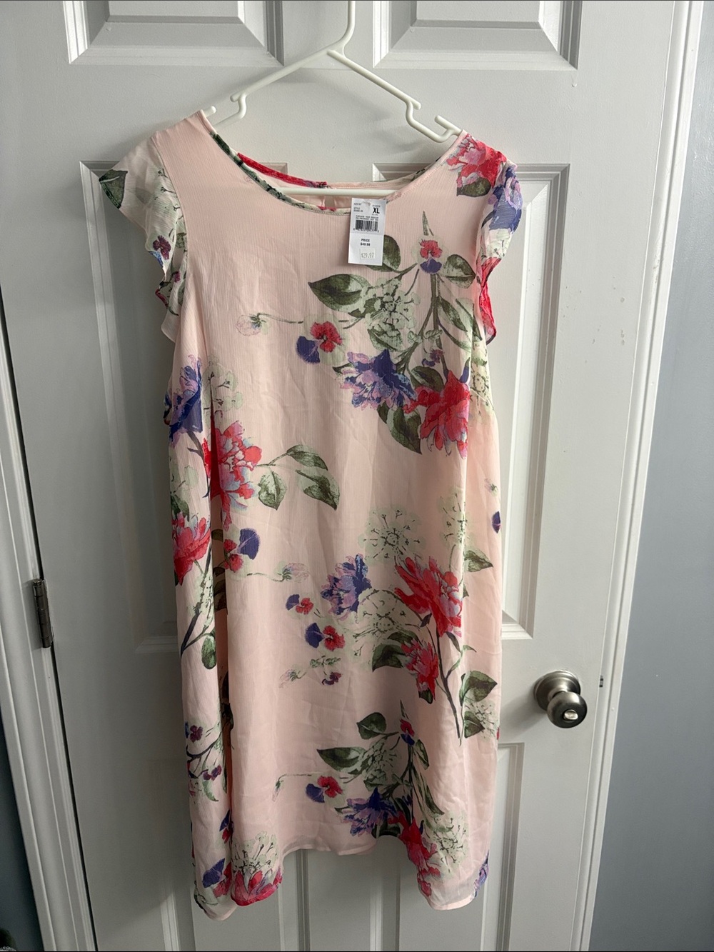 Motherhood Pink Floral Casual Shift Dress with Red & Purple Flowers